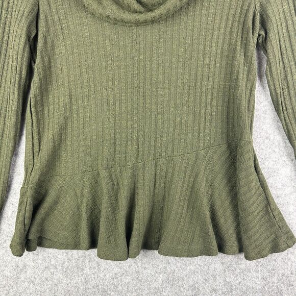 Maeve Anthropologie Winterscape Sweater Top Women S Olive Green Cowl Neck Peplum - Picture 8 of 12